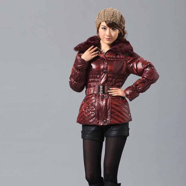 Drop shipping 2013 73111606 fashion gentlewomen slim double fur collar rex rabbit hair down coat