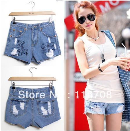 Drop shipping 2013 all-match summer women's cartoon doodle denim shorts jeans st-047