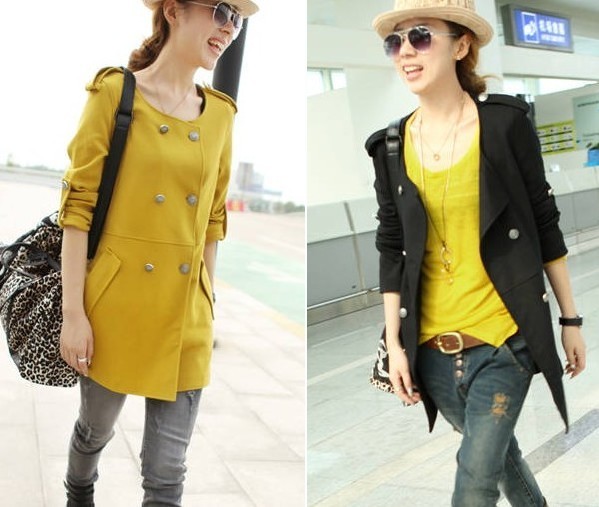 Drop shipping 2013 Autumn new arrival double breasted o-neck medium-long solid color trench outerwear 3 -jk