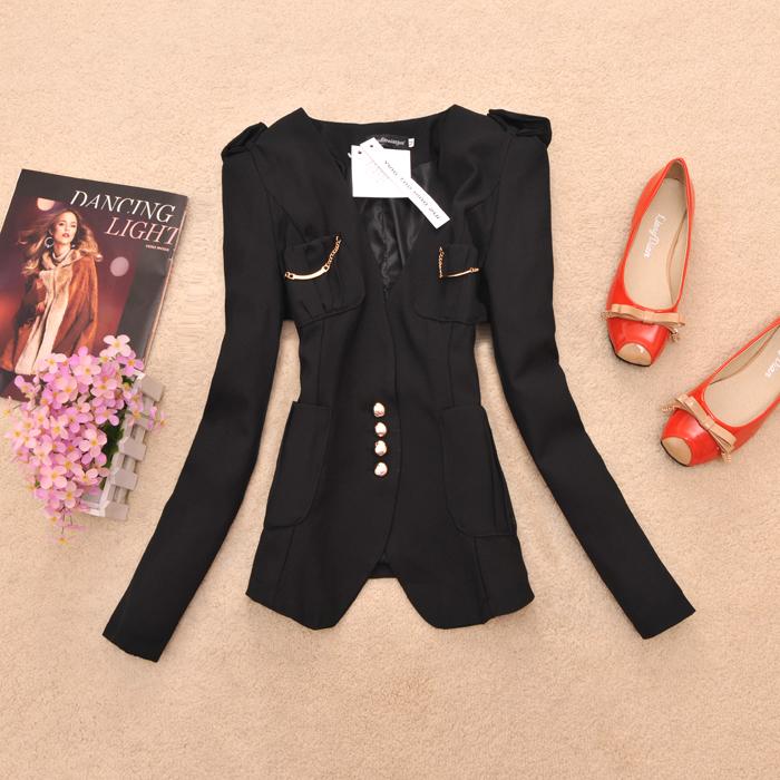 Drop shipping 2013 Autumn women's slim epaulette chiffon pocket coat 908 -wjk