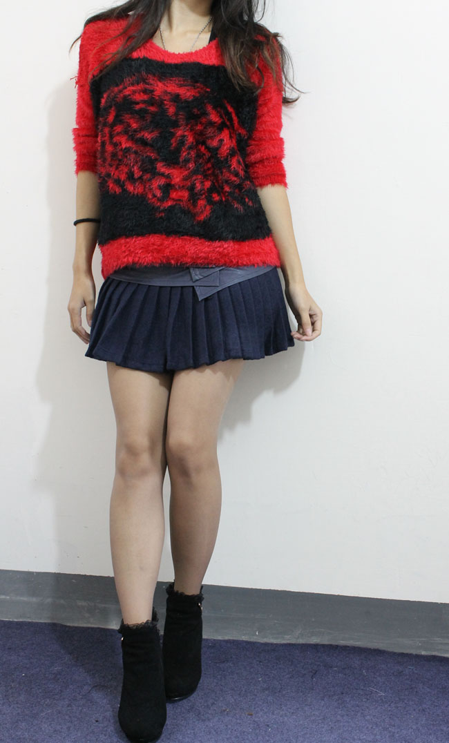 Drop shipping 2013 Dark color leather patchwork pleated woolen short culottes 0.39kg