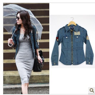Drop shipping 2013 Denim outerwear female long-sleeve autumn new arrival  women's short jacket casual denim coat slim coat -jk