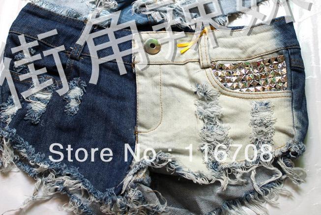 Drop shipping 2013 ds costume jazz dance shorts rivet low-waist denim shorts ultra-short denim shorts st-110