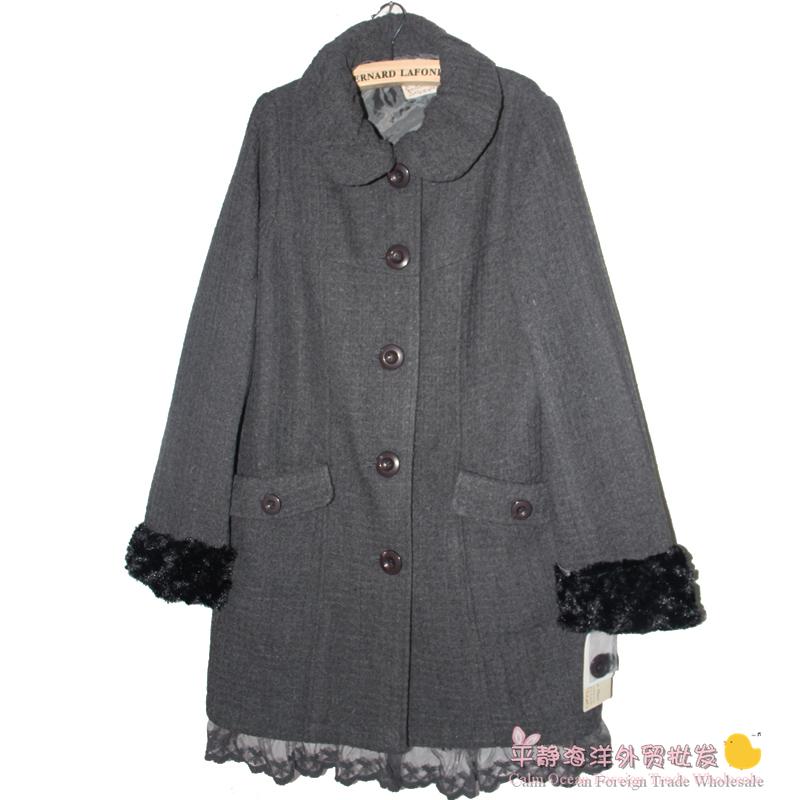 Drop shipping 2013  lace sweep peter pan collar quality plush cuff trench outerwear -jk
