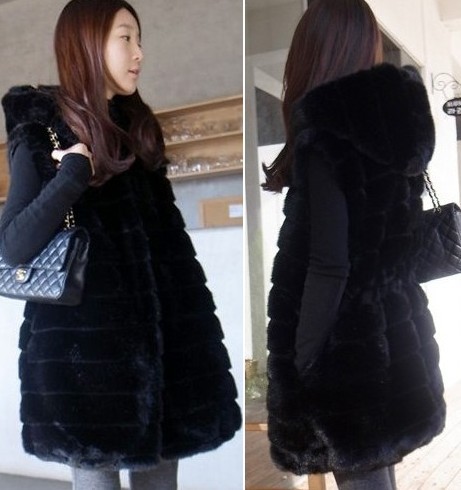 Drop shipping 2013 Medium-long stripe fur faux fur with a hood vest outerwear mink hair fur vest -wjk