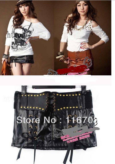Drop shipping 2013 new arrival both sides of the bandage sexy slim hip leather short skirt black brown sk-223