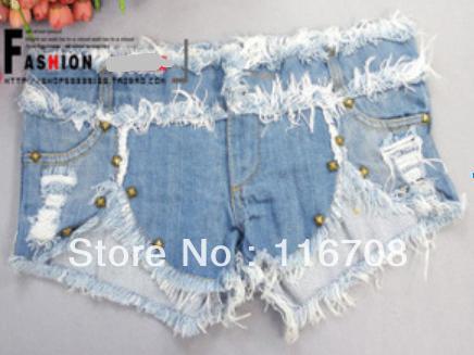 Drop shipping 2013 new arrival jeans low-waist trousers metal rivet repair fork denim shorts irregular female shorts st-094
