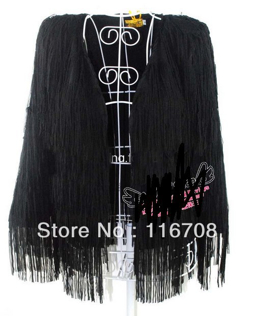 Drop shipping 2013 new arrival punk black tassel coat cloak jacket outerwear wjk-112