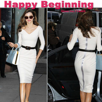 Drop shipping 2013 New Fashion spring  Cotton women Mid-calf Dresses half sleeves back zipper Pencil  Dresses white S-XL D78