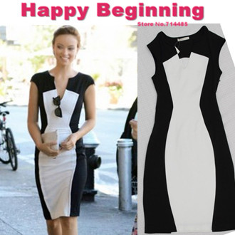 Drop shipping 2013 new fashion summer women casual dresses cotton pencil dresses patchwork blank/white side zipper  D83 S-XL