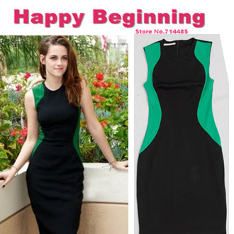 Drop shipping 2013 new fashion summer women dresses knitted cotton brief patchwork casual dresses black back zipper S-XL D81