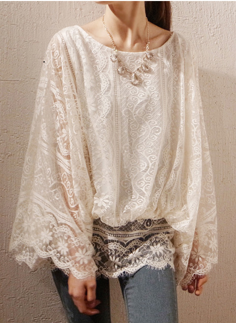 Drop shipping 2013 Original women's poncho cutout batwing sleeve basic shirt long-sleeve lace -tx