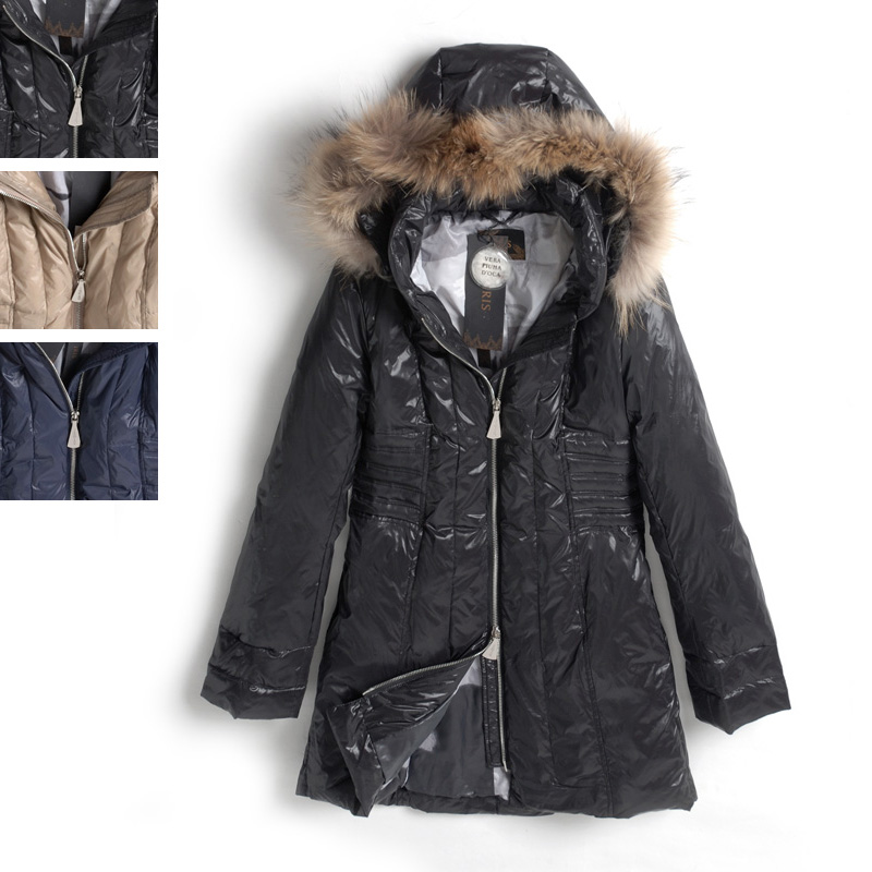 Drop shipping 2013 Raccoon fur slim medium-long female down coat down coat 0.87kg -jk