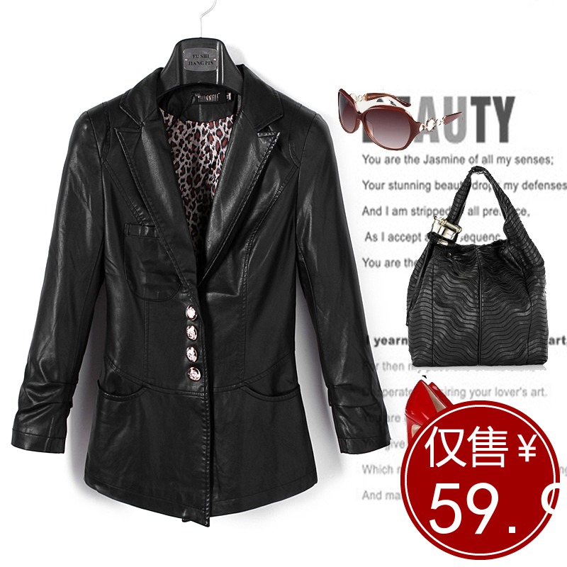 Drop shipping 2013  slim wrist-length sleeve outerwear PU leather jacket women leather clothing female 80121 -jk