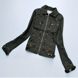 Drop shipping 2013 Small fashion olive Camouflage fashion turn-down collar slim short design outerwear wf350 -wjk