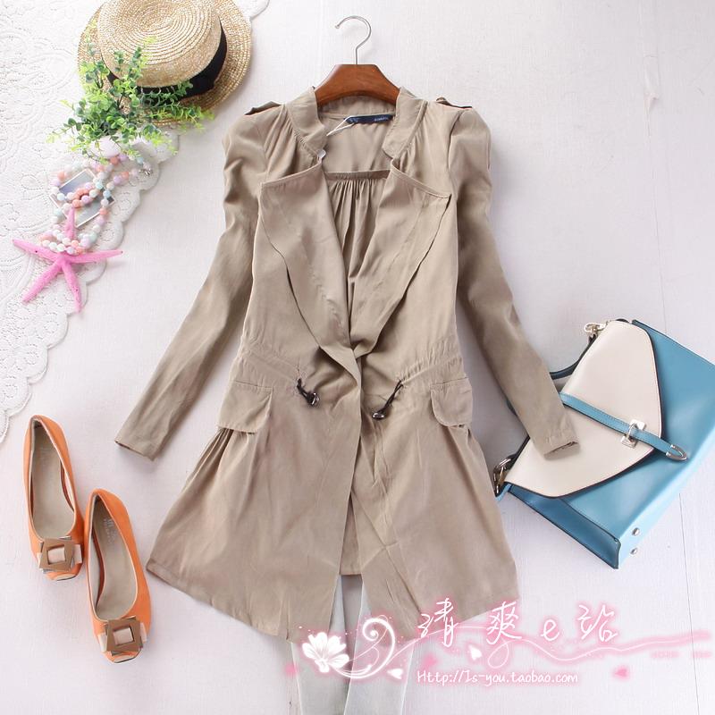 drop shipping 2013 spring and autumn women's slim medium-long sunscreen casual solid color thin long-sleeve outerwear trench