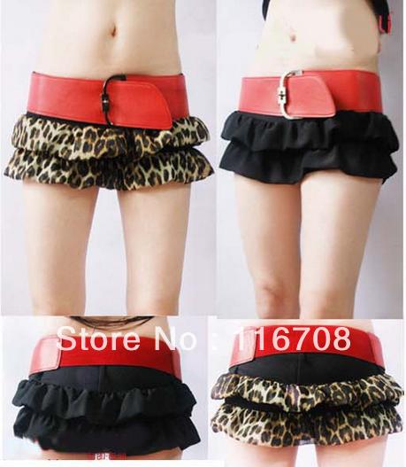 Drop shipping 2013 spring and summer new arrival women's red wide belt leopard print chiffon sexy miniskirt pants shorts st-064