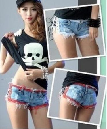 Drop shipping 2013  spring and summer shorts hot-selling 1961 low-waist bandage edging denim super shorts st-048