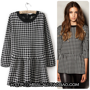 drop shipping 2013 spring fashion small black and white lattice hepburn houndstooth sweater female
