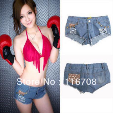 Drop shipping 2013 spring summer new arrival women' s leopard print pocket rivet denim shorts st-065