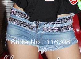 Drop shipping 2013 sring summer women's sexy denim shorts fashion paillette decoration super shorts moben low-waist st-120