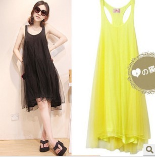 Drop shipping 2013 Summer  neon gauze tank dress jumpsuit full dress irregular gauze full dress -sk