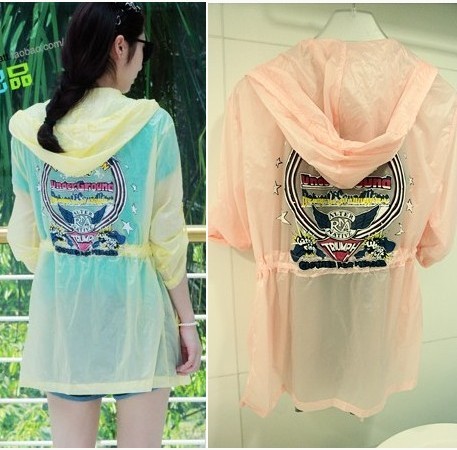 Drop shipping 2013  summer thin transparent drawstring pink raincoat outerwear sun protection clothing -jk