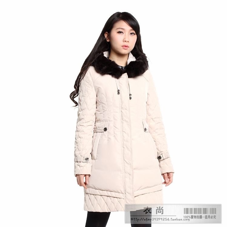 Drop shipping 2013 Winter women's isn't beige rabbit fur slim with a hood medium-long down coat 4169 -wjk