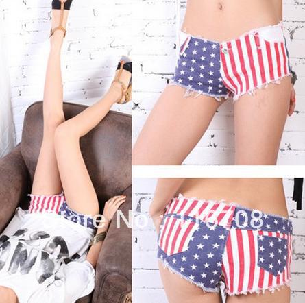 Drop shipping 2013 women's sexy super shorts low-waist pants water wash usa american national flag shorts st-121