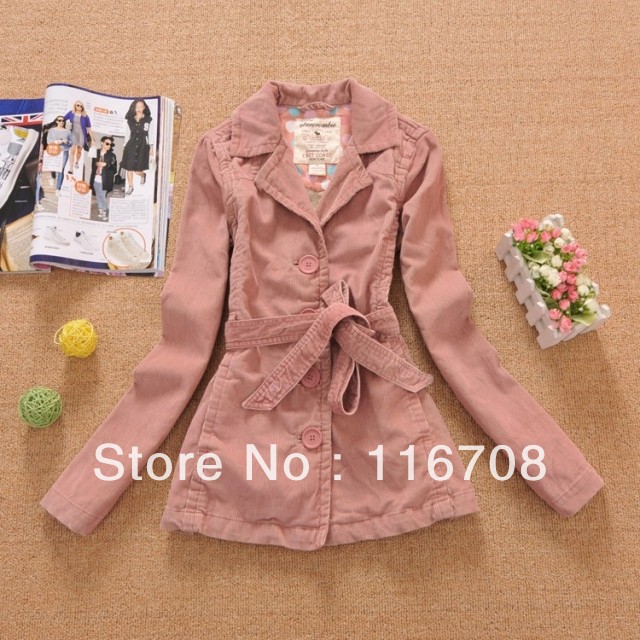 Drop shipping 2013 women's slim medium-long outerwear single breasted corduroy loose plus size available WJK-124