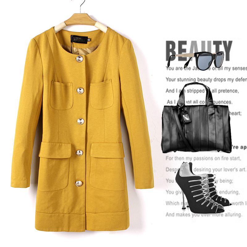 Drop shipping 2013  women's slim o-neck multi-pocket trench female casual outerwear medium-long -wjk