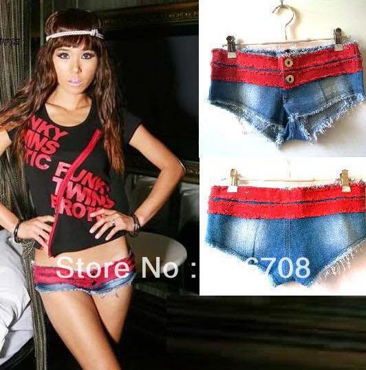 Drop shipping 2013 women's spring autumn red and blue colorant match slim hip sexy elastic denim shorts st-062