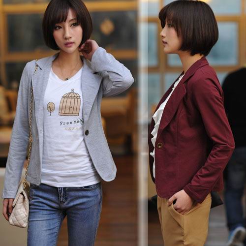 Drop shipping 2013 Women's  spring ol clothes one button 100% cotton slim sweatshirt cotton small suit jacket -wsw