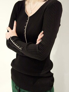 drop shipping Autumn classic all-match medium-long slim elastic V-neck basic shirt sweater pullover basic sweater female