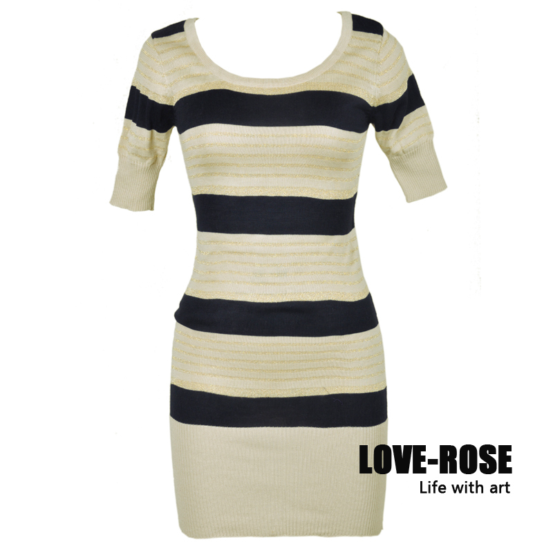 drop shipping Autumn women top slim hip basic sweater o-neck stripe design sweater liangsi long