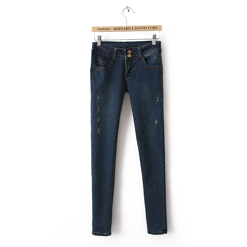 drop shipping Breasted slim jeans female long trousers elastic pencil pants skinny denim pants