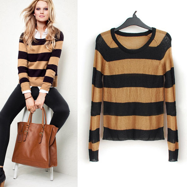 drop shipping Fashion 2013 women's spring all-match thin slim color block loose sweater basic sweater