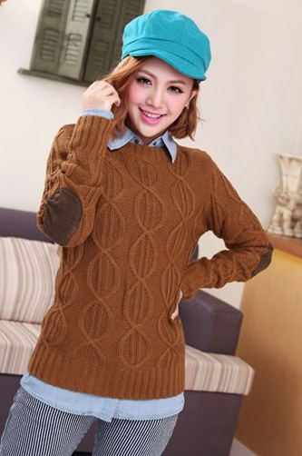 drop shipping Fashion 2013 women's spring vintage patchwork patch twist basic pullover knitted sweater