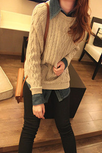 drop shipping Fashion 2013 women's spring vintage twisted o-neck pullover loose batwing sleeve sweater