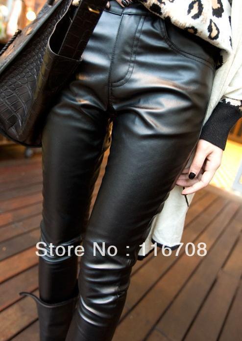 drop shipping fashion all-match autumn and winter winter fashion fleece slim leather pants leggings boot cut jeans lg-020