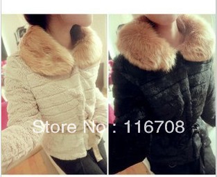 drop shipping fashion wholesale elegant patchwork large fur collar domesticated hen belt short jacket co-006