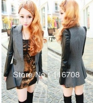 drop shipping fashion wholesale excellent design patchwork slim waist black and gray woolen suit jacket coat outerwear co-008