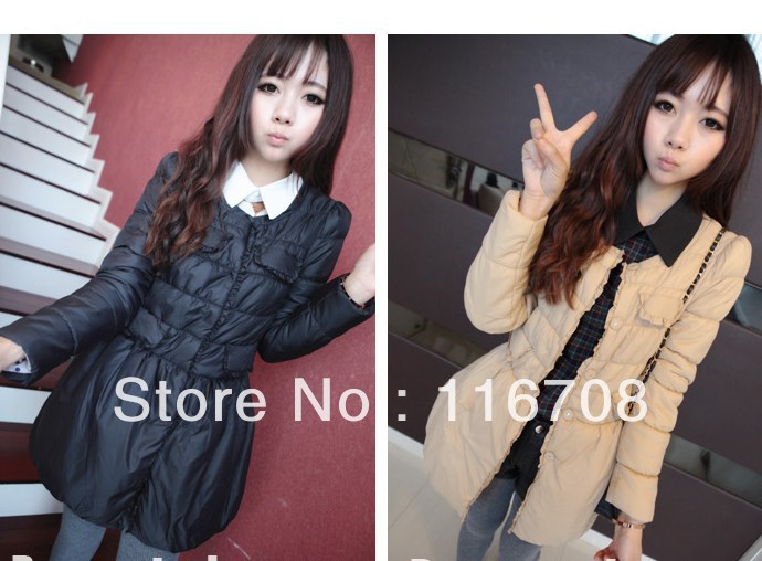 drop shipping fashion wholesale hot selling winter elegant ruffle hem cotton-padded jacket coat ourterwear co-005