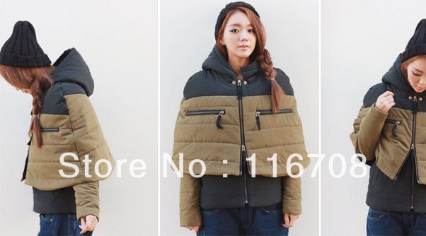 drop shipping fashion wholesale winter elegant twinset wadded jacket color block cloak trench coat outerwear co-010