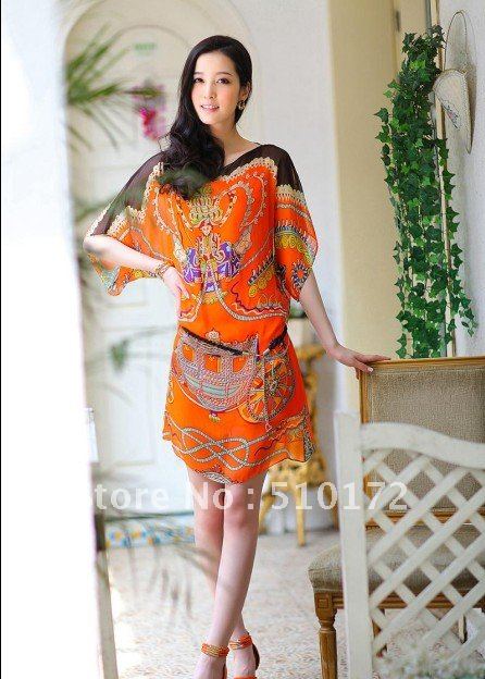 drop shipping high quality lowest price   2013 New Arrival 100% Silk print  celebrity Dress summer women fashion dresses