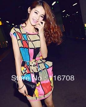 Drop shipping Hot Sale FREE SHIPPING New Womens COLORED PLAID DRAWSTRING POCKETS DRESS  DS010 (Drop shipping support!)