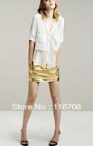 drop shipping hot selling wholesale Gold shorts Mini Leather skirt Metal texture Gluteus maximus Side skirts for women SK-029