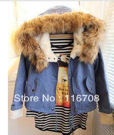 drop shipping hot selling winter hood large fur collar berber fleece drawstring thickening cotton-padded jacket  co-004