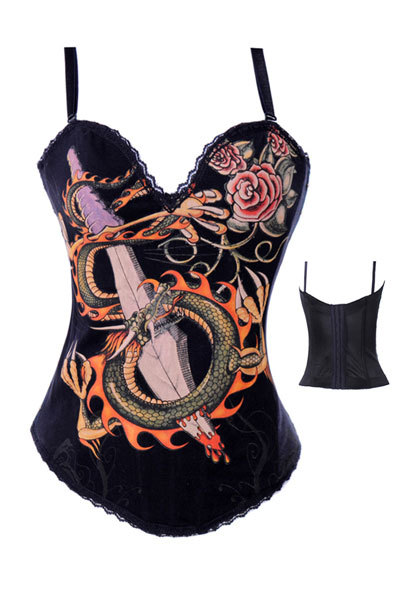 Drop Shipping ! Pink Black Sexy Strap Lion Pattern Lace Up Corset Tops LB4469 Size S M L XL