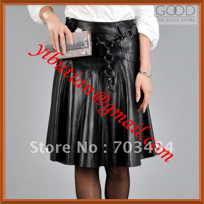 Drop Shipping Slim Black Ladies Leather Skirt 100% Sheep Leather Very Soft